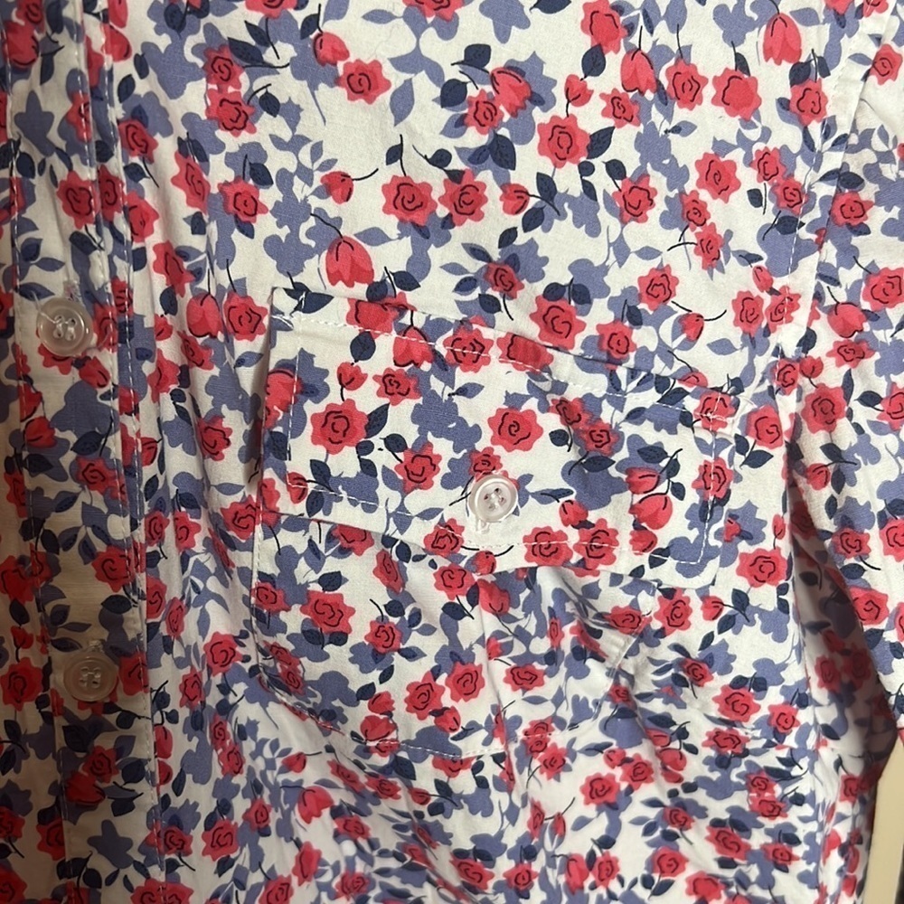Tahari Floral Poplin Cotton Blend Button Down Shirt Size S - Picture 2 of 6